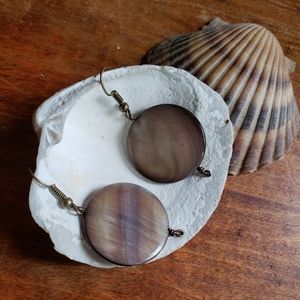 Rustic Handwired Brown Seashell Earrings